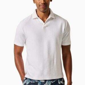 Johnnie-O Frankie Terry Johnny Collar Polo Beach Shirt Men's Large White Preppy
